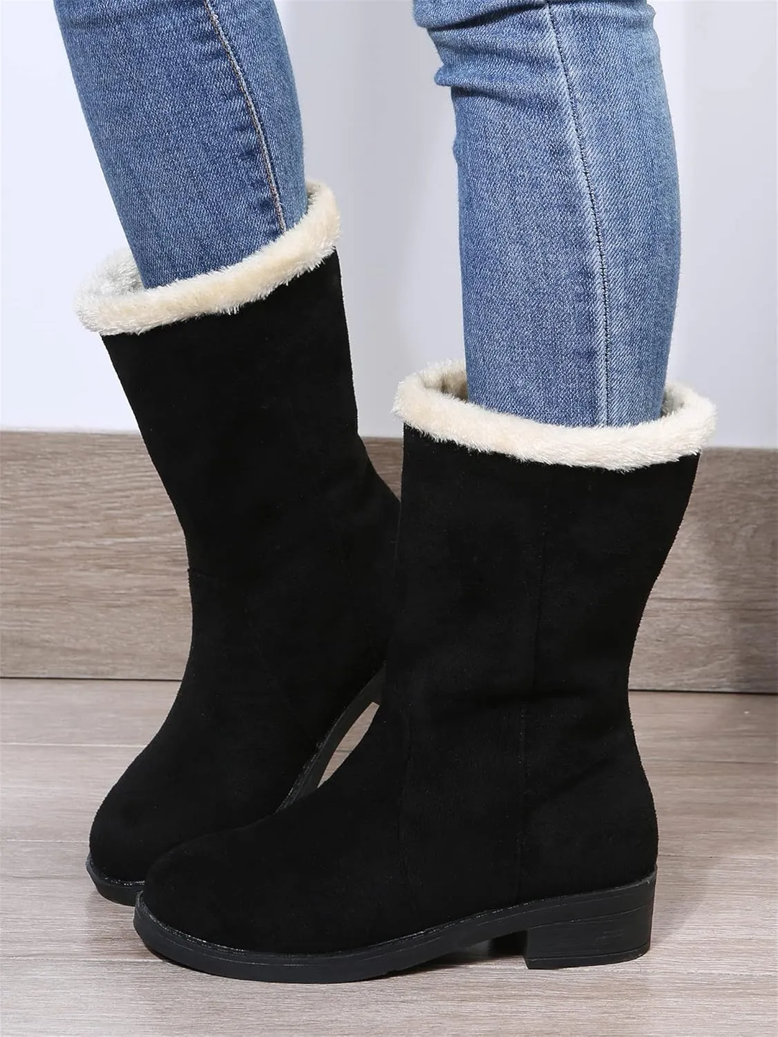 Lausiuoe Winter Boots For Women Fashion 2022 Womens Snow Boots Fur Lined Warm Fuzzy booties Casual Outdoor Comfortable Shoes