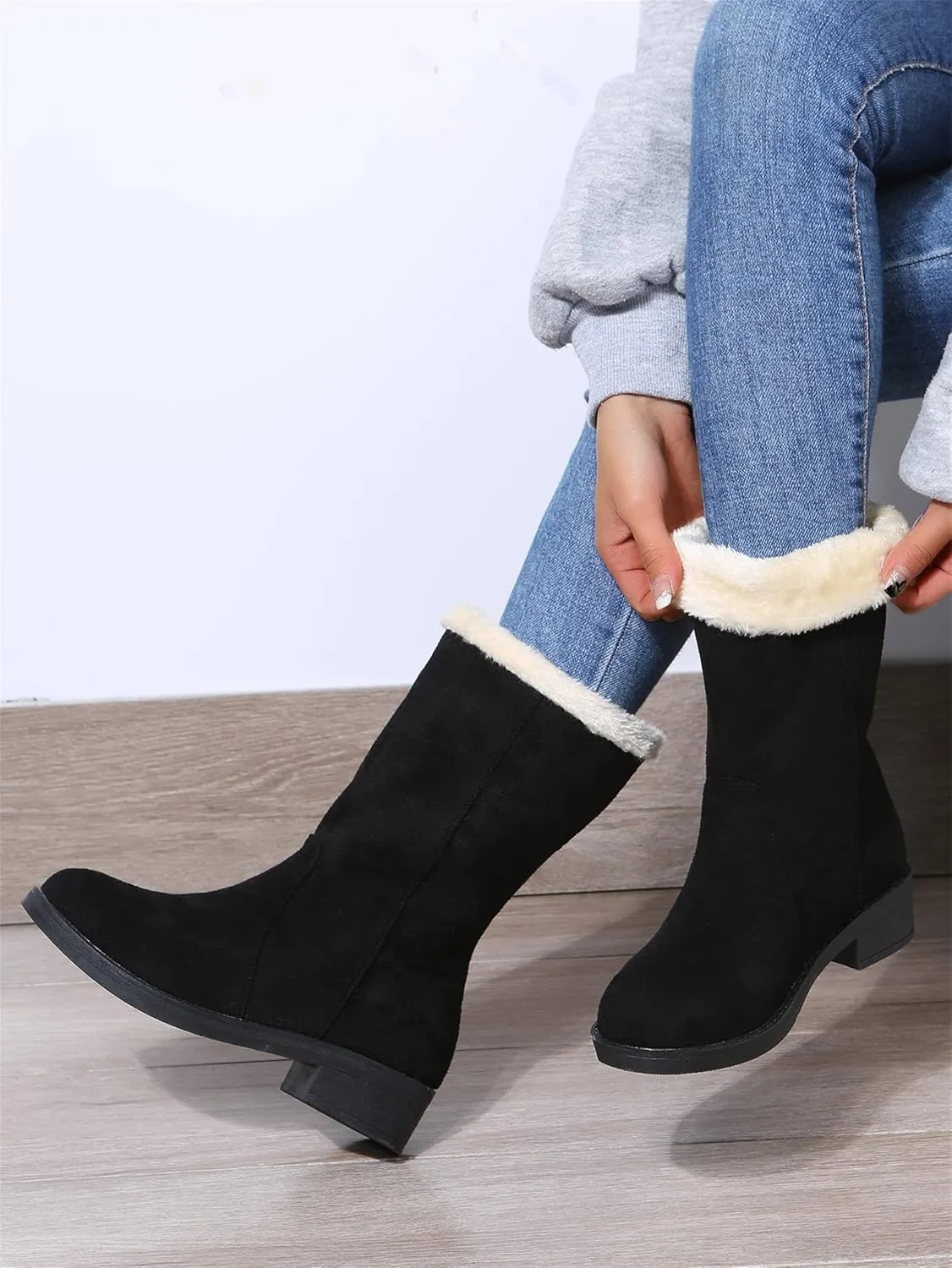 Lausiuoe Winter Boots For Women Fashion 2022 Womens Snow Boots Fur Lined Warm Fuzzy booties Casual Outdoor Comfortable Shoes