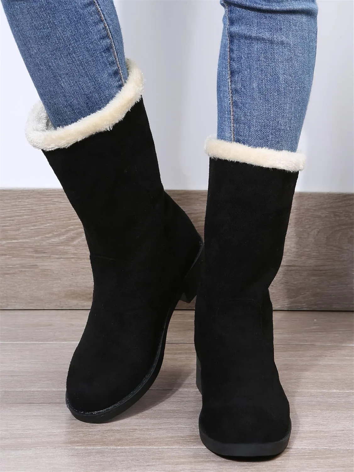 Lausiuoe Winter Boots For Women Fashion 2022 Womens Snow Boots Fur Lined Warm Fuzzy booties Casual Outdoor Comfortable Shoes