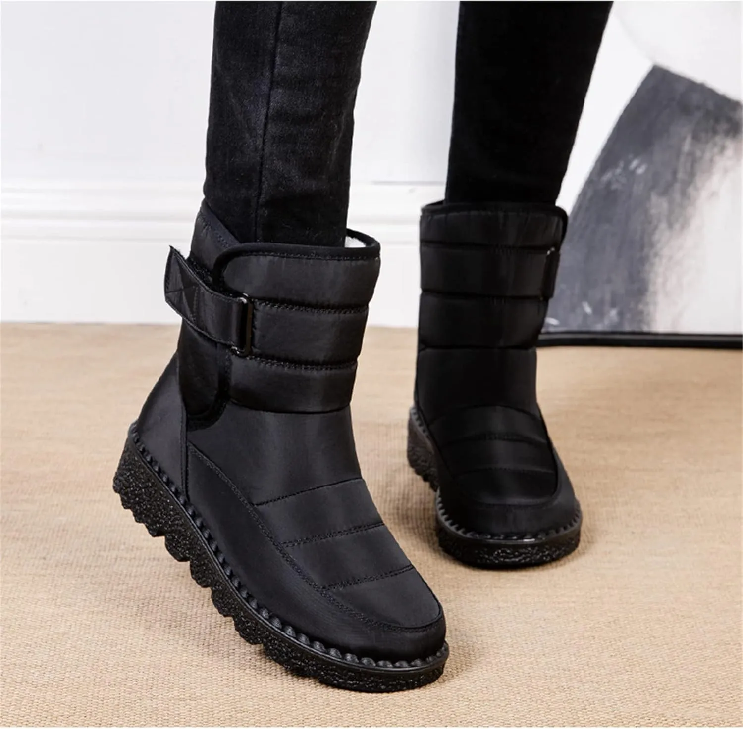 Lausiuoe Winter Boots For Women Waterproof Snow Non Slip Warm Fur Lined Anti-Slip Ankle Booties Outdoor Walking Shoes
