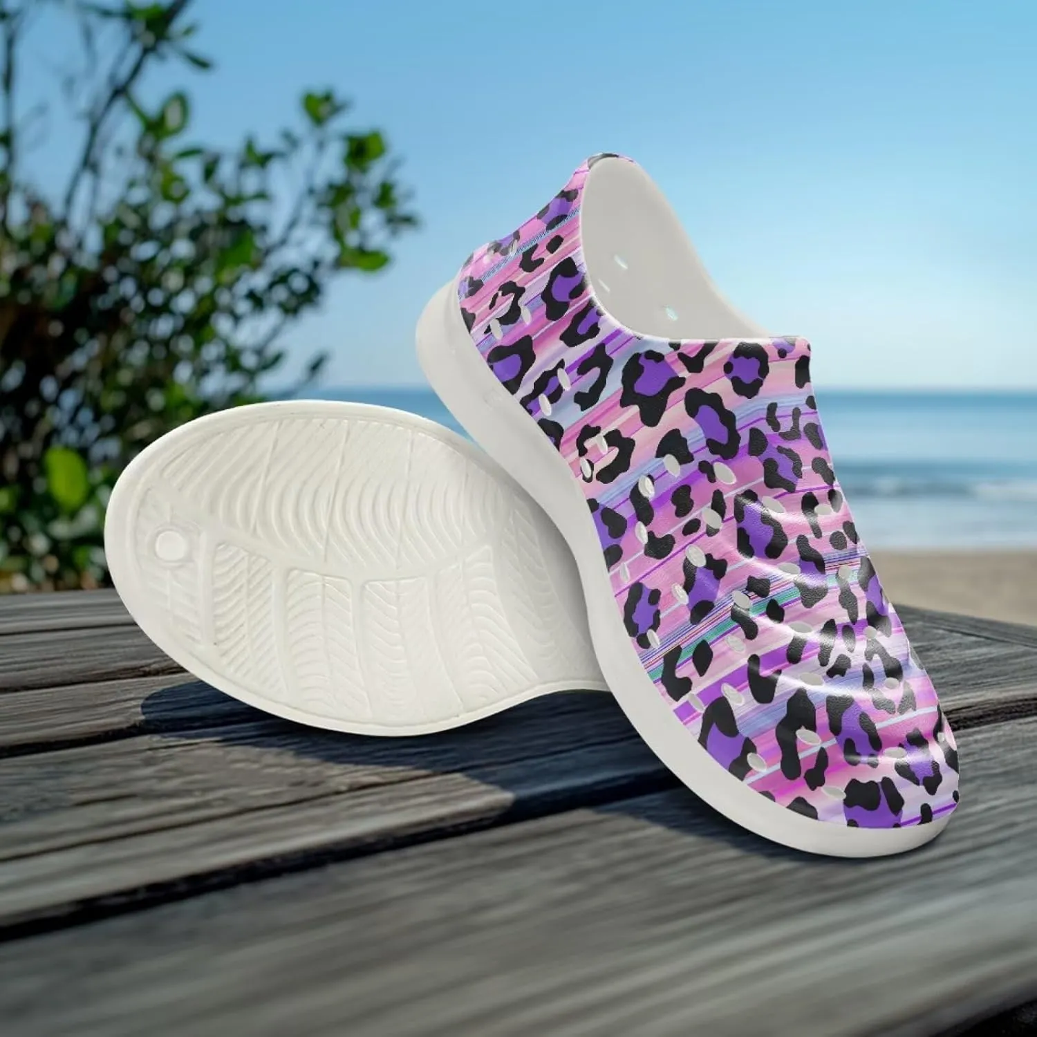 Leopard Print Slip On Water Shoes For Kids Eva Shower Breathable Pillow Closed Toe Sandals Running Sneakers