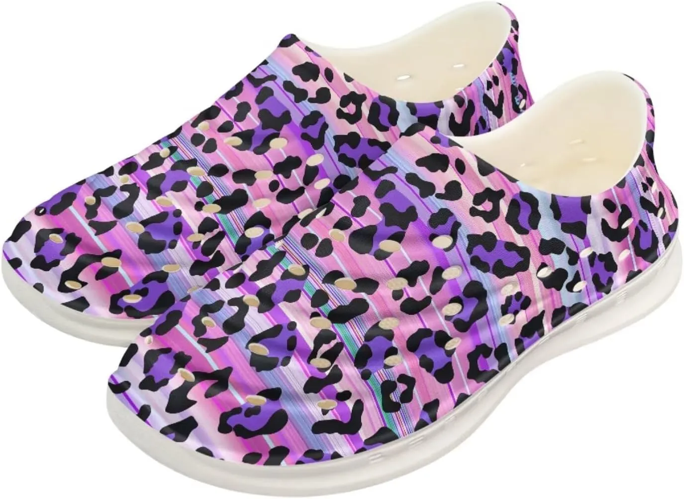 Leopard Print Slip On Water Shoes For Kids Eva Shower Breathable Pillow Closed Toe Sandals Running Sneakers