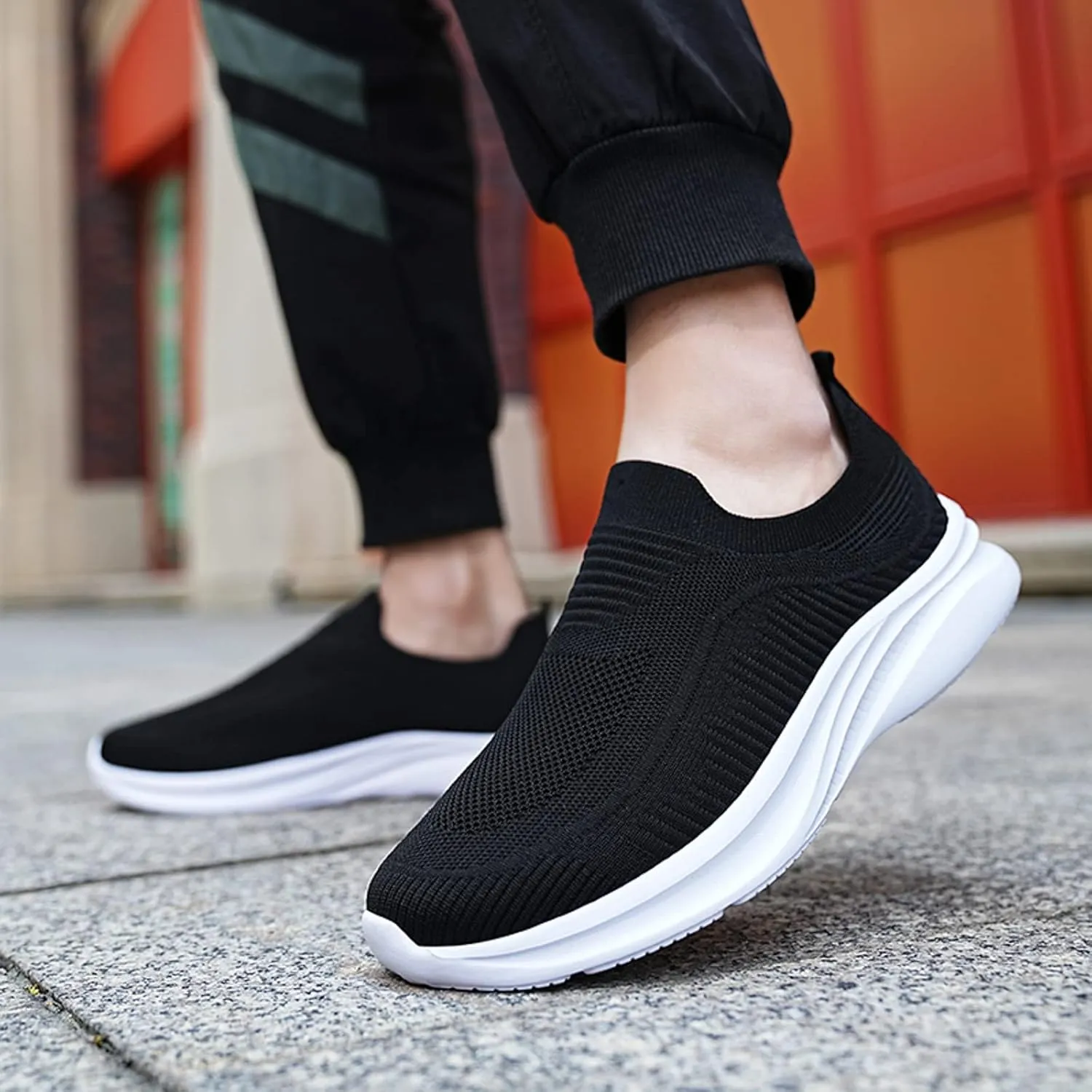 Lightweight Work Shoes for Men Comfortable Breathable Stretch Canvas Slip On Sneaker Lightweight Barefoot Shoes