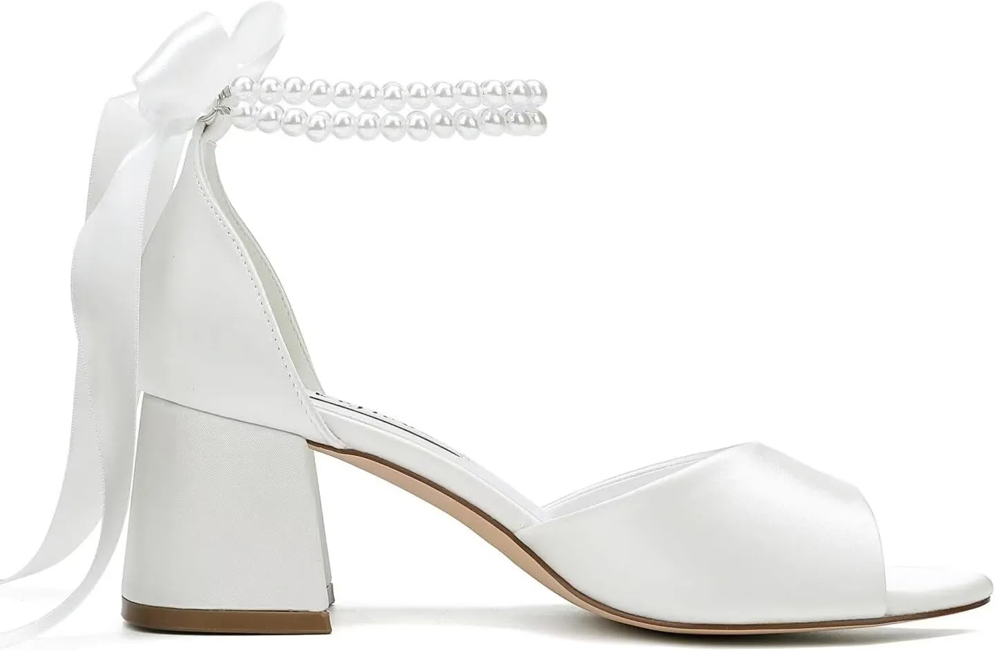 Low Block Heel Wedding Sandals Pearl Heels Wedding Shoes for Bride Open Toe Bridal Shoes