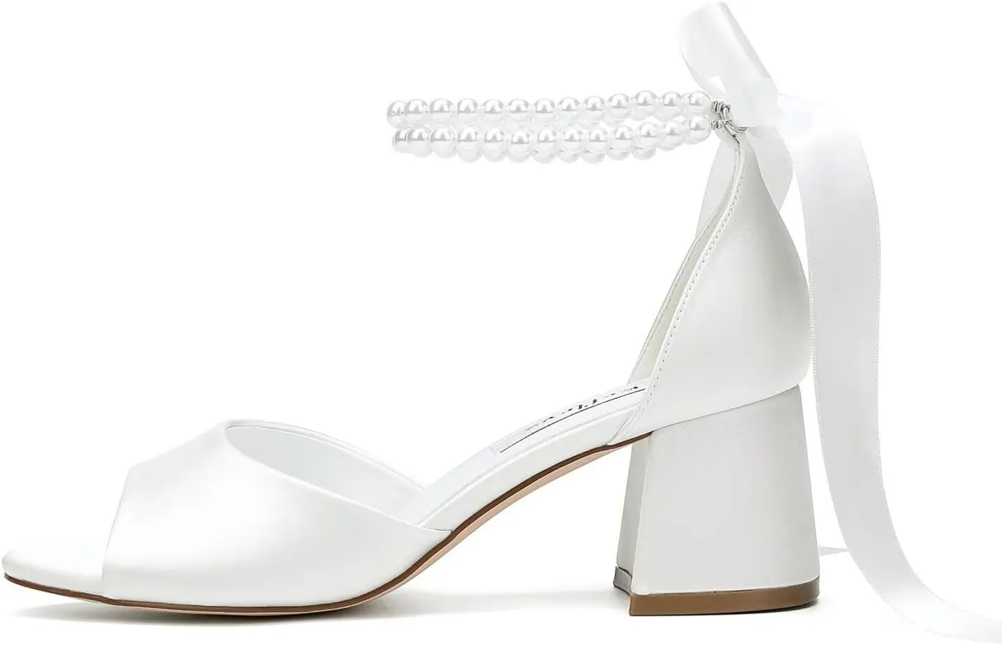 Low Block Heel Wedding Sandals Pearl Heels Wedding Shoes for Bride Open Toe Bridal Shoes