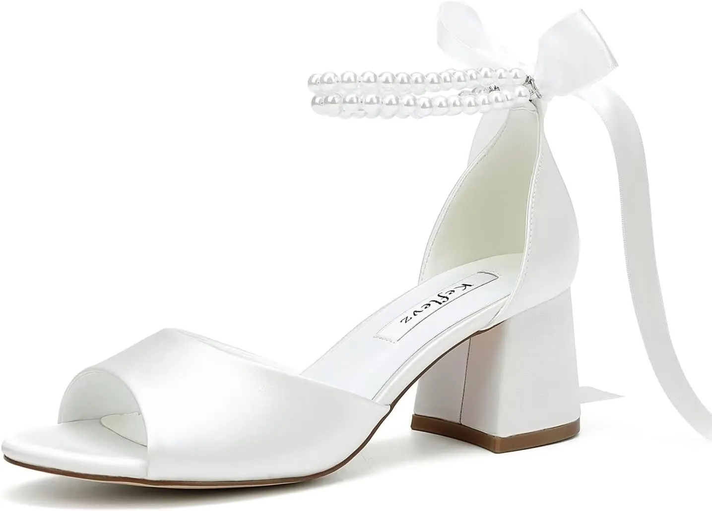 Low Block Heel Wedding Sandals Pearl Heels Wedding Shoes for Bride Open Toe Bridal Shoes