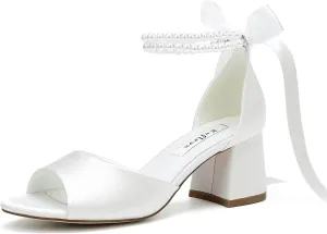 Low Block Heel Wedding Sandals Pearl Heels Wedding Shoes for Bride Open Toe Bridal Shoes