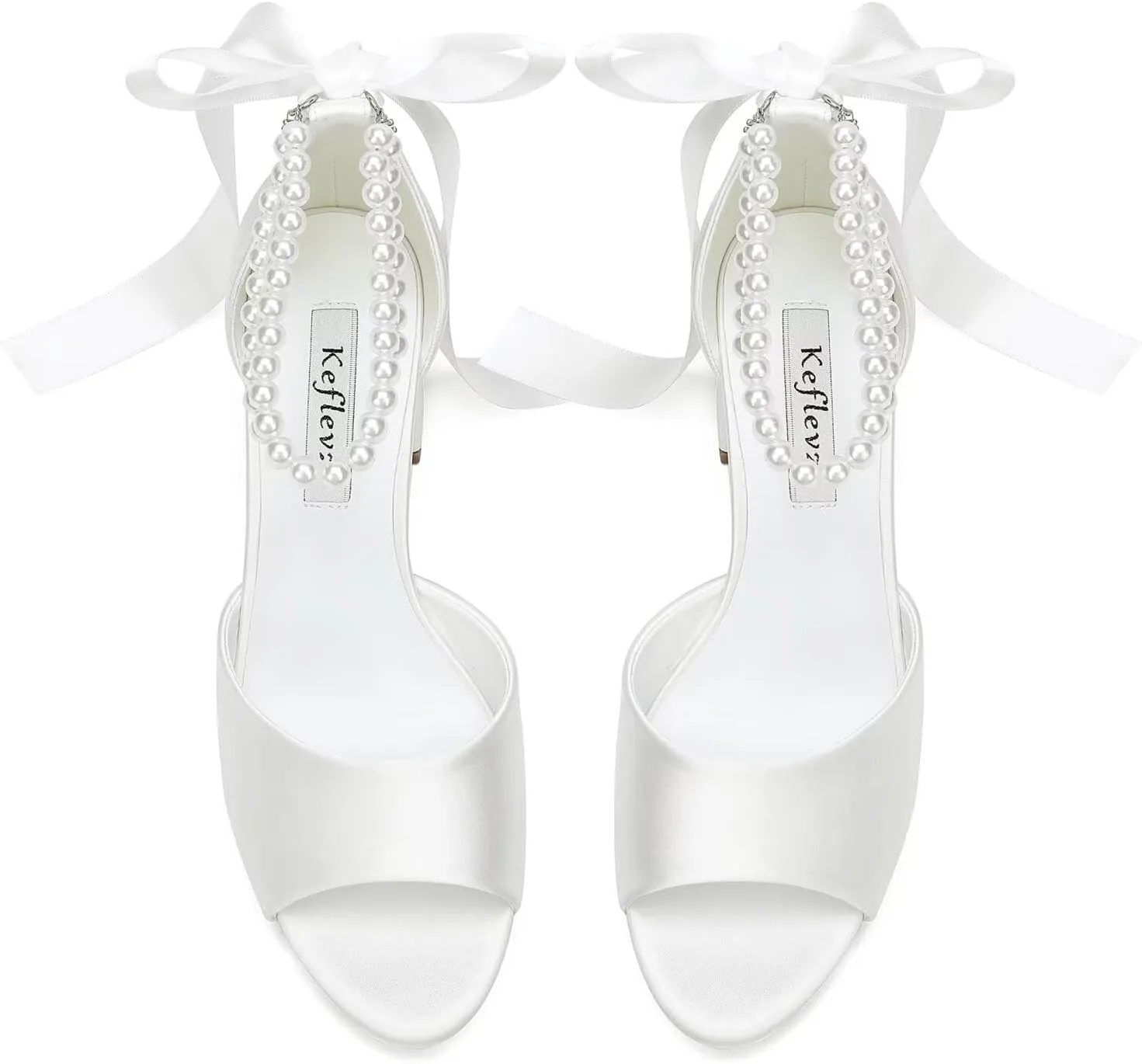 Low Block Heel Wedding Sandals Pearl Heels Wedding Shoes for Bride Open Toe Bridal Shoes