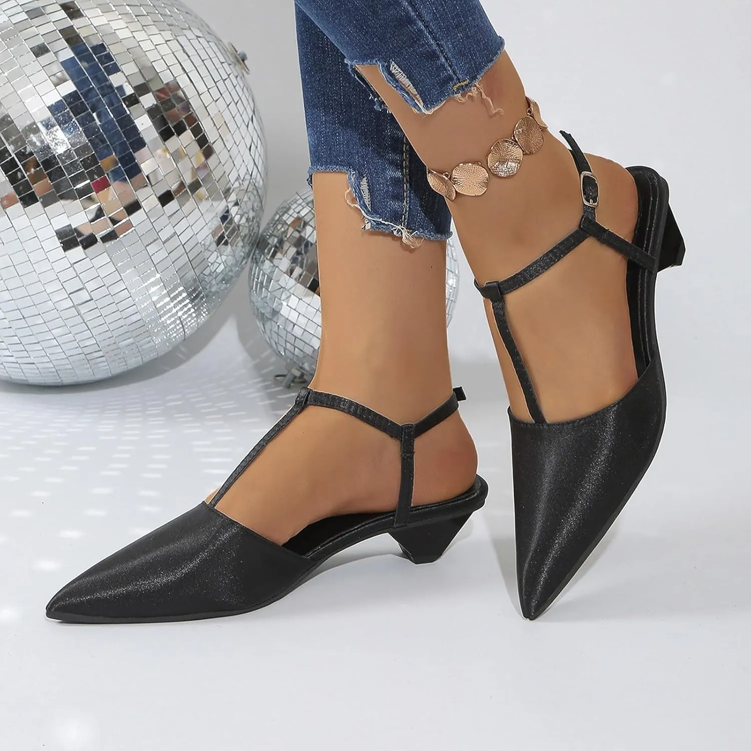 Low Heels for Women Closed Pointed Toe Dress Pumps Shoes Slingback Heel Vacation Sandals Comfortable Low Heeled Sandals