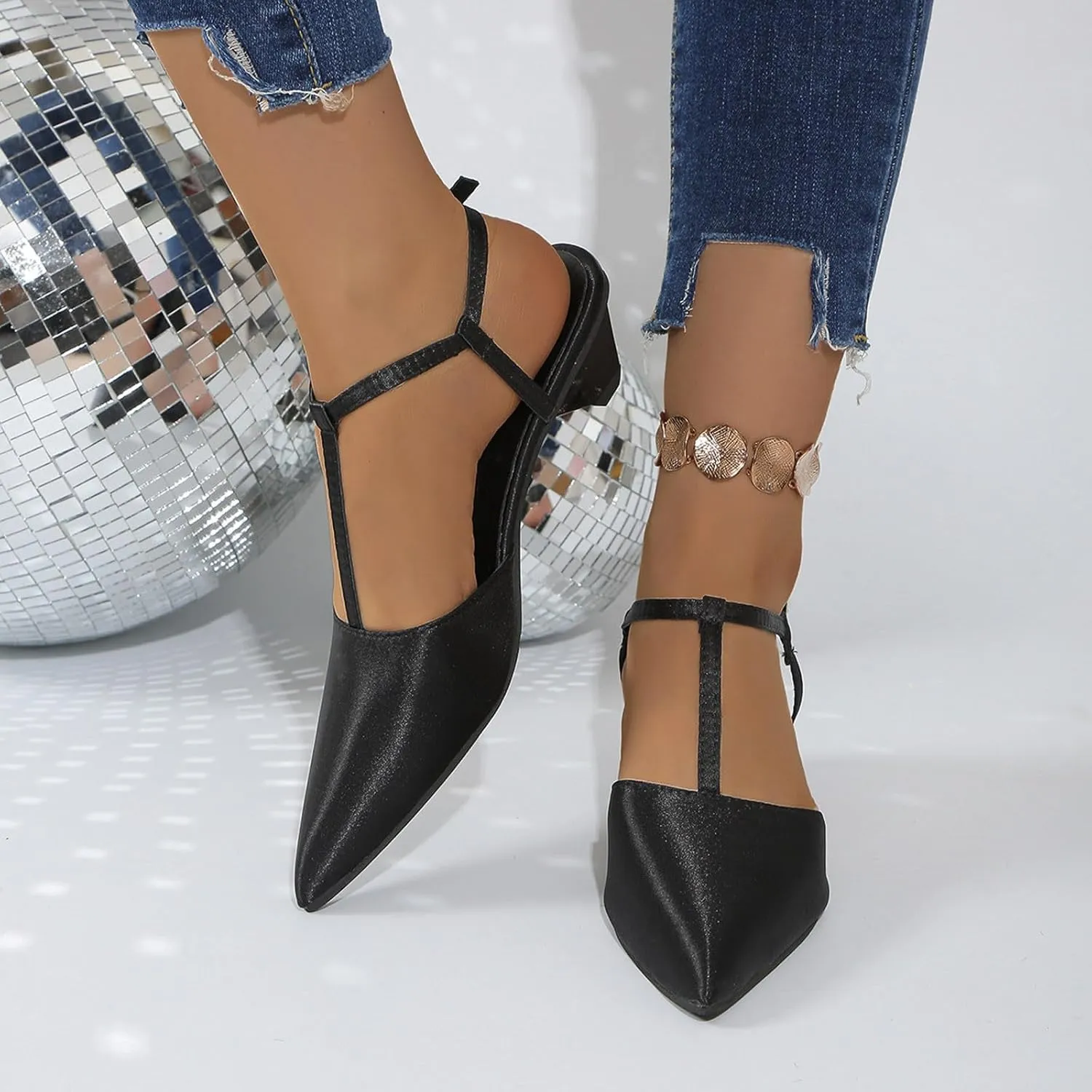 Low Heels for Women Closed Pointed Toe Dress Pumps Shoes Slingback Heel Vacation Sandals Comfortable Low Heeled Sandals