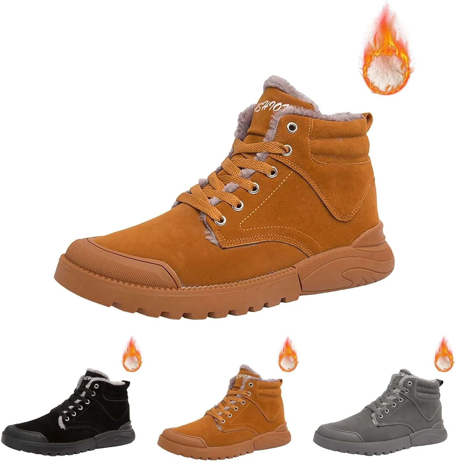 Men Work Boots with Zipper Hiking Sneakers with Warm Fur Lining Workout Shoes for Women Waterproof Waterproof Outdoor Shoes Lightweight Hike Grounded Footwear
