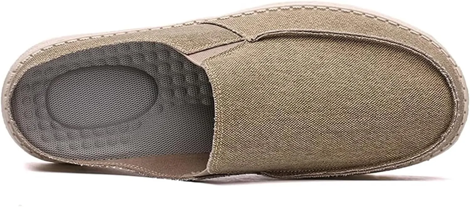 Men's Backless Canvas Slip-On Slippers Breathable Anti-Slip Indoor Outdoor Driving Shoes