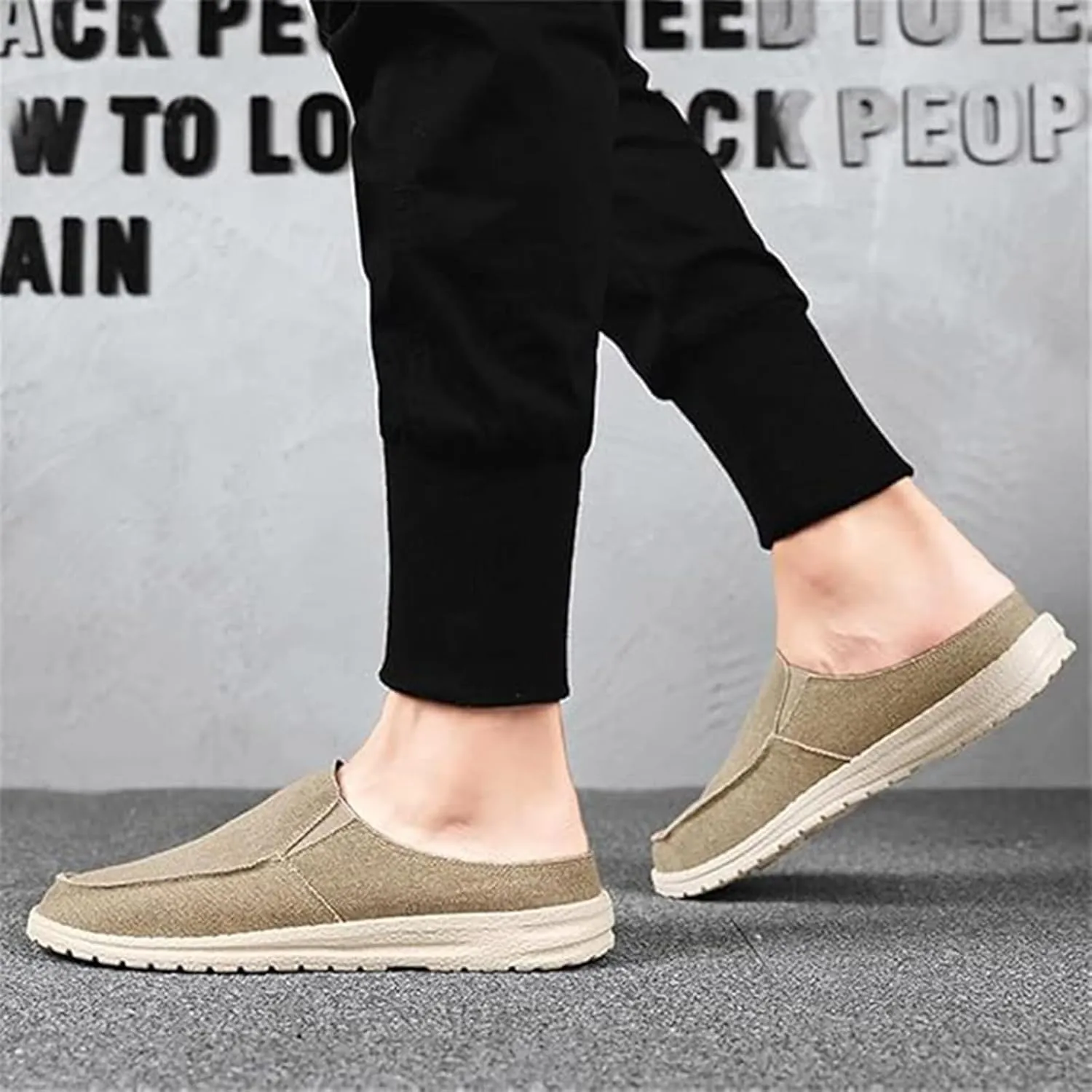 Men's Backless Canvas Slip-On Slippers Breathable Anti-Slip Indoor Outdoor Driving Shoes