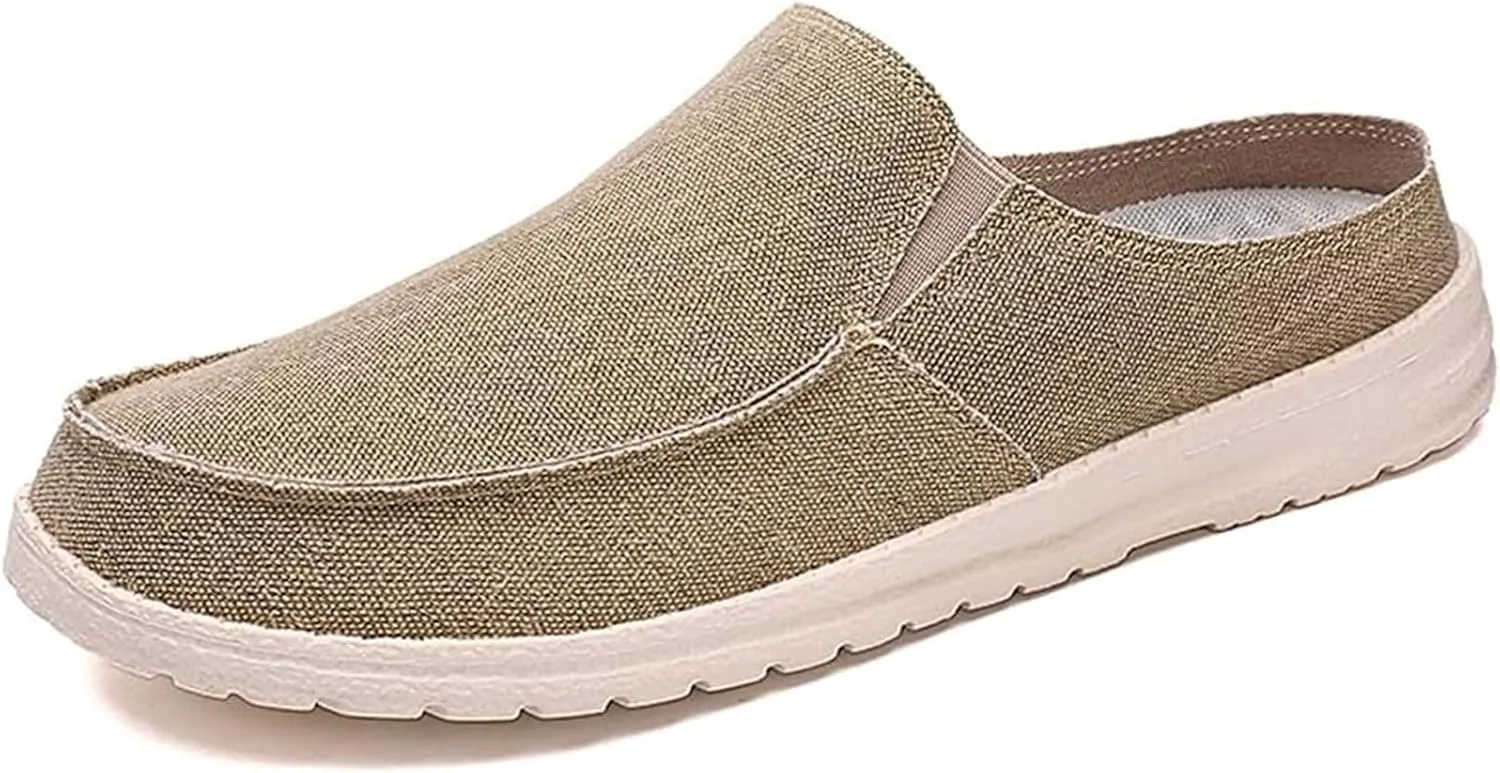 Men's Backless Canvas Slip-On Slippers Breathable Anti-Slip Indoor Outdoor Driving Shoes