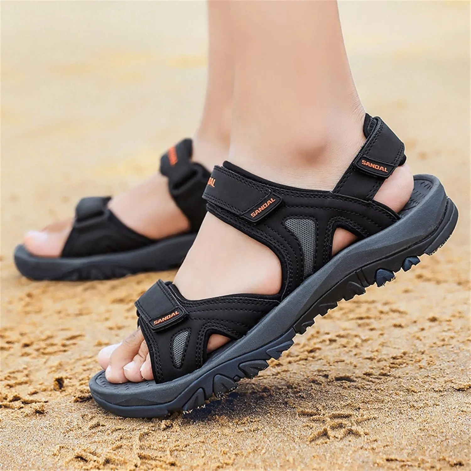 Men's Beach Sandals Summer Two Way Outdoor Sports Sandals Adjustable Strap Walking Sandals Arch Support Sandals