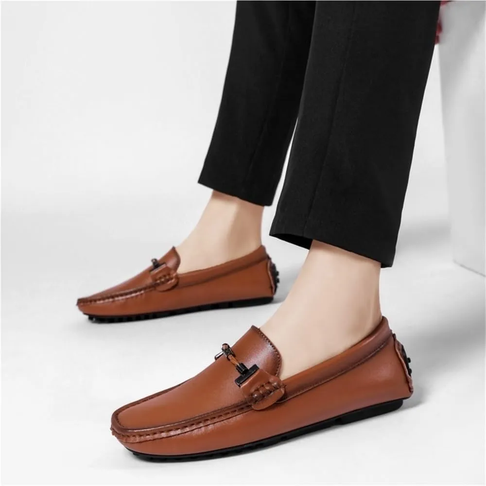 Mens Loafers Driving Shoes Slip On Comfortable Lightweight PU Leather Round Toe Flat Heel Flexible Walking Shoes for Men Party