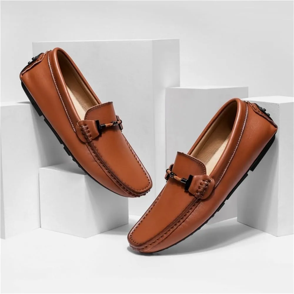 Mens Loafers Driving Shoes Slip On Comfortable Lightweight PU Leather Round Toe Flat Heel Flexible Walking Shoes for Men Party