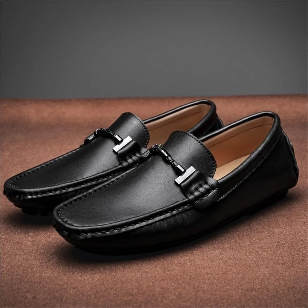 Mens Loafers Driving Shoes Slip On Comfortable Lightweight PU Leather Round Toe Flat Heel Flexible Walking Shoes for Men Party