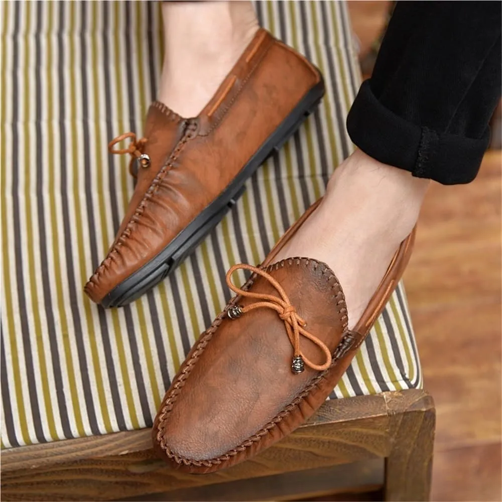 Men's Loafers PU Vintage Style Deck Shoes Stitching Details Round Toe Flexible Slip Resistant Comfortable Prom Slip-ons