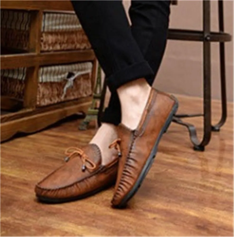 Men's Loafers PU Vintage Style Deck Shoes Stitching Details Round Toe Flexible Slip Resistant Comfortable Prom Slip-ons