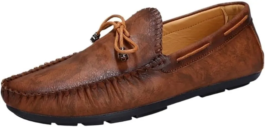 Men's Loafers PU Vintage Style Deck Shoes Stitching Details Round Toe Flexible Slip Resistant Comfortable Prom Slip-ons