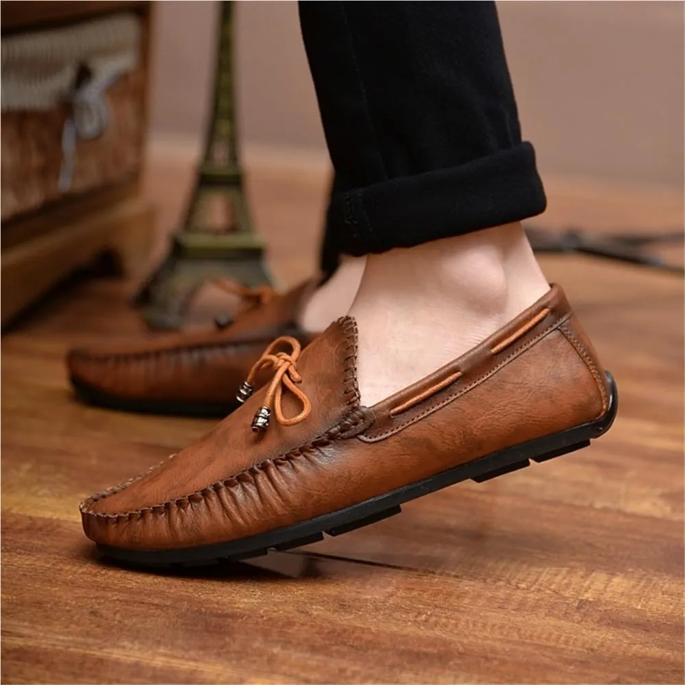 Men's Loafers PU Vintage Style Deck Shoes Stitching Details Round Toe Flexible Slip Resistant Comfortable Prom Slip-ons