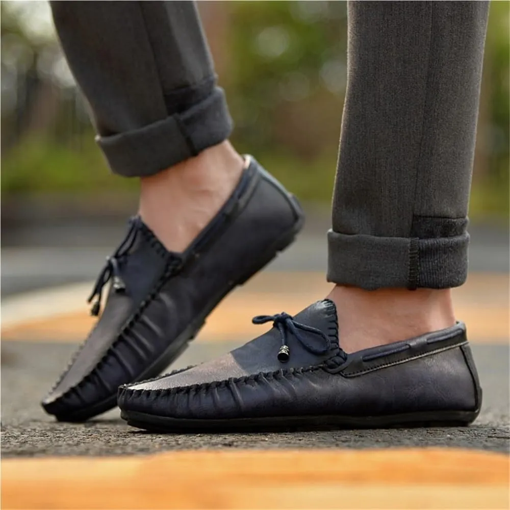 Men's Loafers PU Vintage Style Deck Shoes Stitching Details Round Toe Flexible Slip Resistant Comfortable Prom Slip-ons