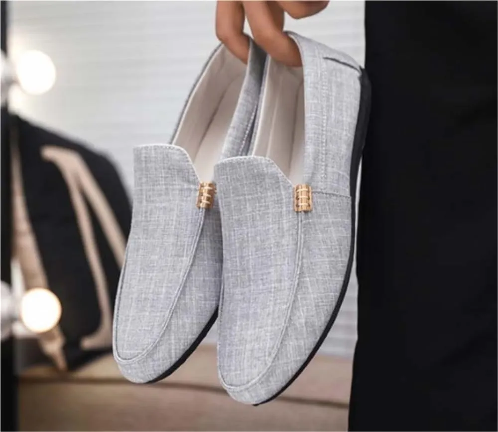 Mens Loafers Shoe Round Toe Cloth Loafer Shoes Flexible Lightweight Flat Heel Party Prom Slip-on