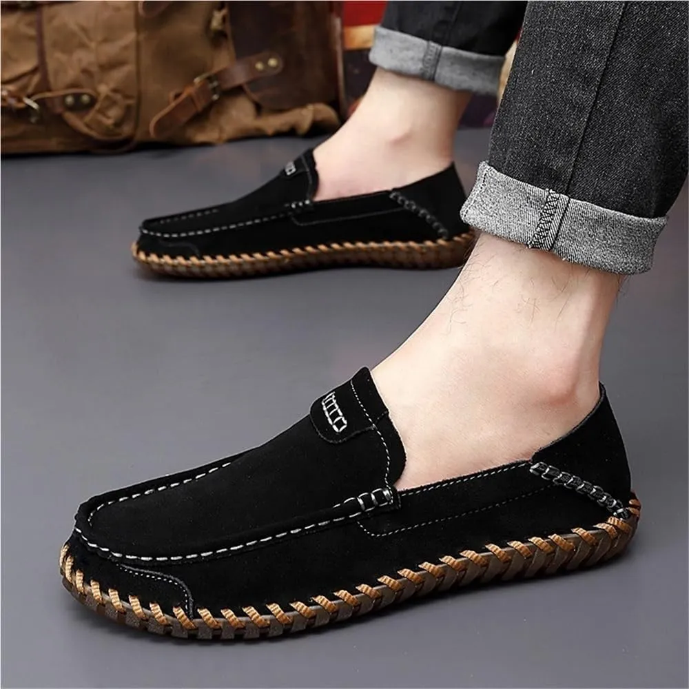 Mens Loafers Shoe Round Toe Nubuck Leather Loafer Shoes Flexible Lightweight Anti-Slip Party Slip-on