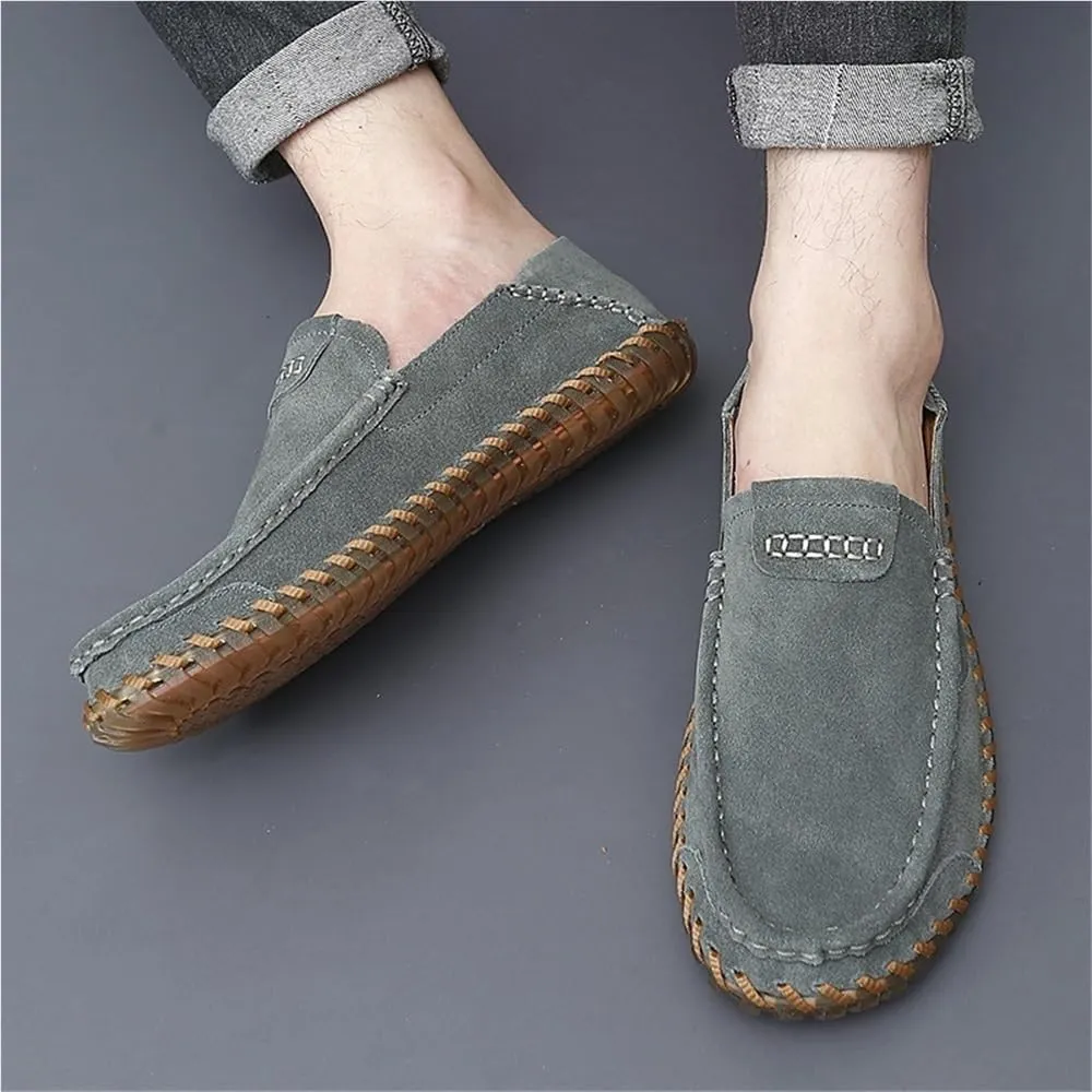 Mens Loafers Shoe Round Toe Nubuck Leather Loafer Shoes Flexible Lightweight Anti-Slip Party Slip-on