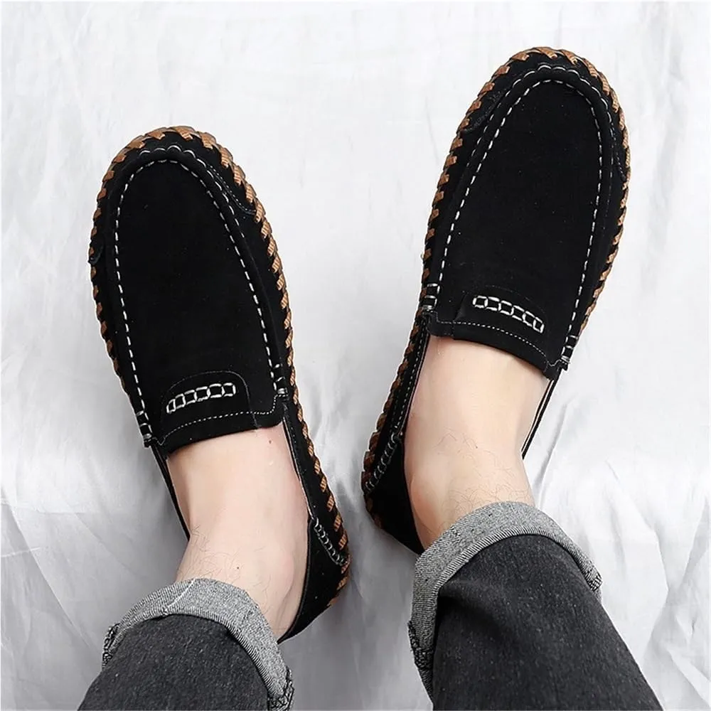 Mens Loafers Shoe Round Toe Nubuck Leather Loafer Shoes Flexible Lightweight Anti-Slip Party Slip-on
