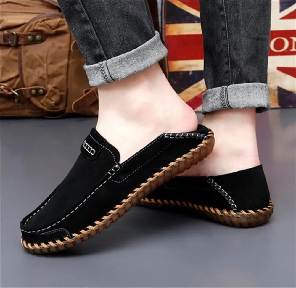 Mens Loafers Shoe Round Toe Nubuck Leather Loafer Shoes Flexible Lightweight Anti-Slip Party Slip-on