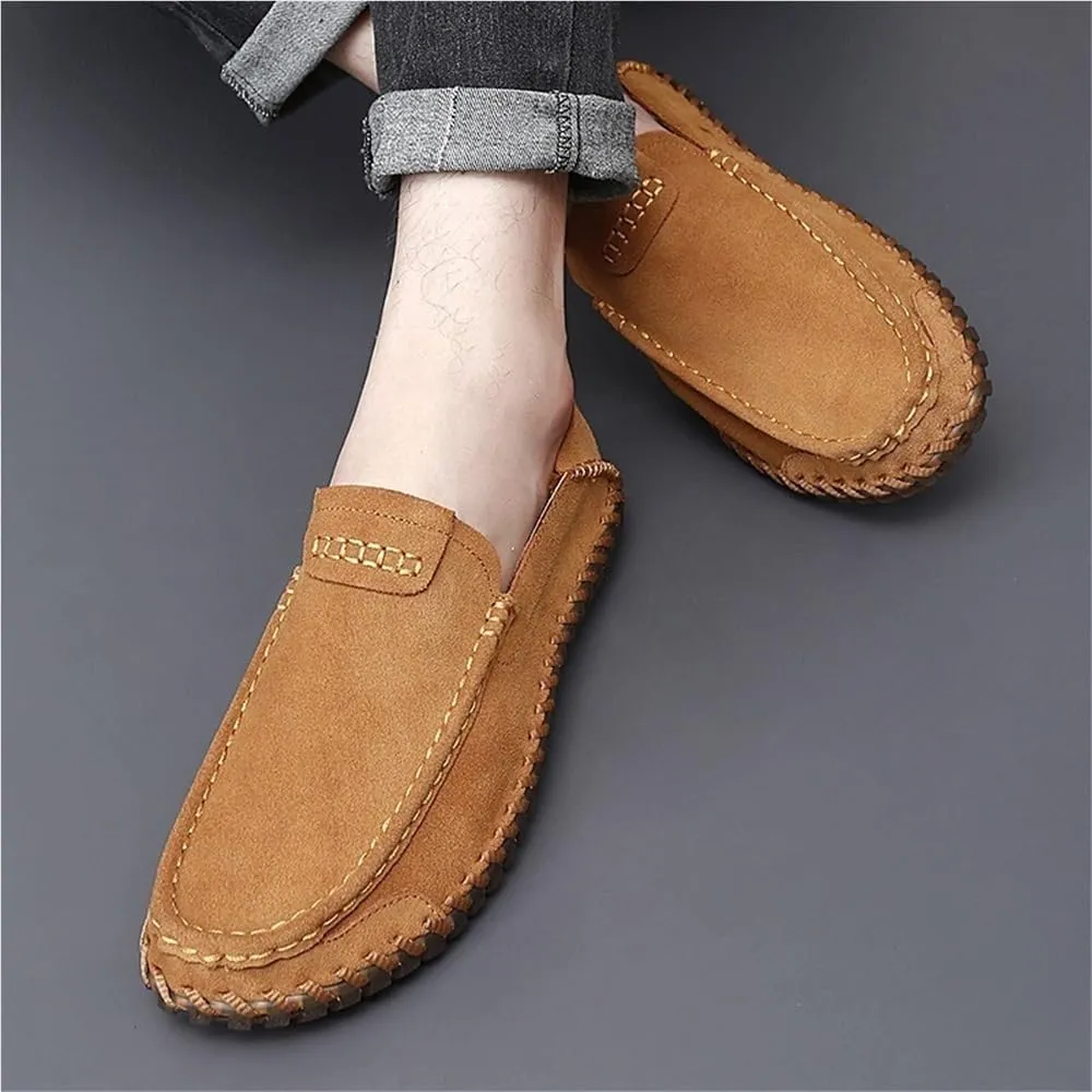 Mens Loafers Shoe Round Toe Nubuck Leather Loafer Shoes Flexible Lightweight Anti-Slip Party Slip-on