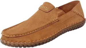 Mens Loafers Shoe Round Toe Nubuck Leather Loafer Shoes Flexible Lightweight Anti-Slip Party Slip-on