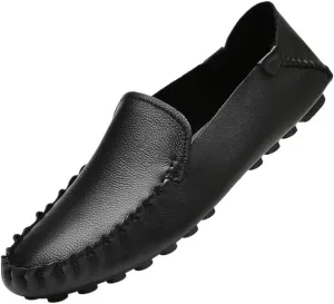 Men's Loafers Shoes Genuine Leather Rubber Sole Round Toe Simple Anti-Slip Comfortable Flexible Party Slip-ons