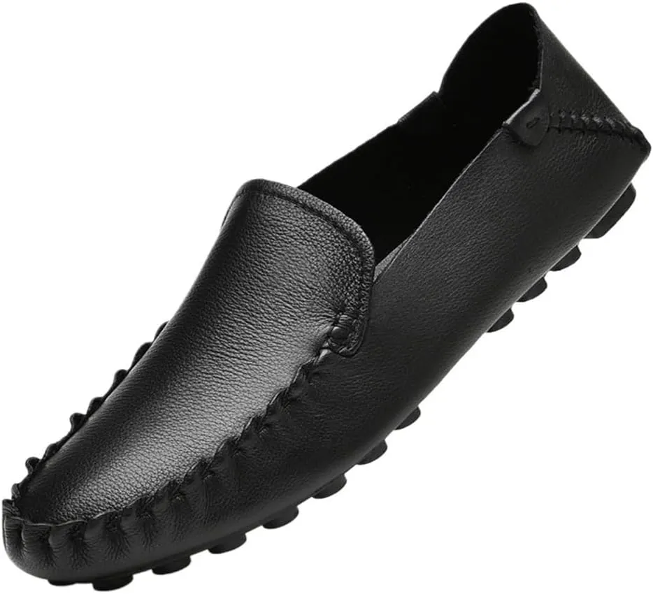 Men's Loafers Shoes Genuine Leather Rubber Sole Round Toe Simple Anti-Slip Comfortable Flexible Party Slip-ons