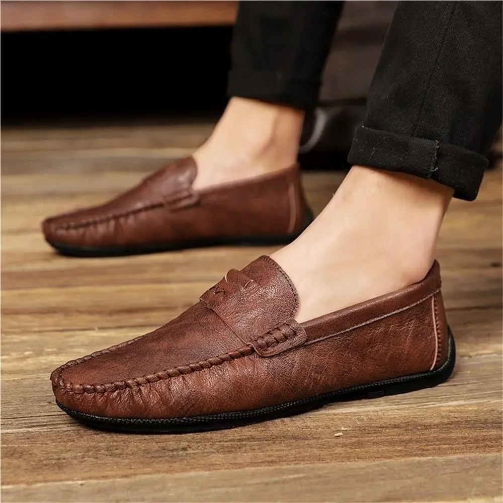 Men's Loafers Solid Color Round Toe Loafers Flexible Slip Resistant Anti-Slip Prom Classic Slip-ons