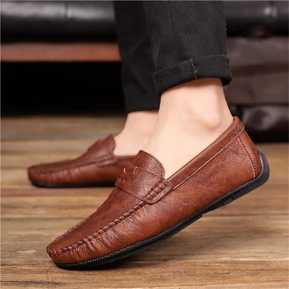 Men's Loafers Solid Color Round Toe Loafers Flexible Slip Resistant Anti-Slip Prom Classic Slip-ons