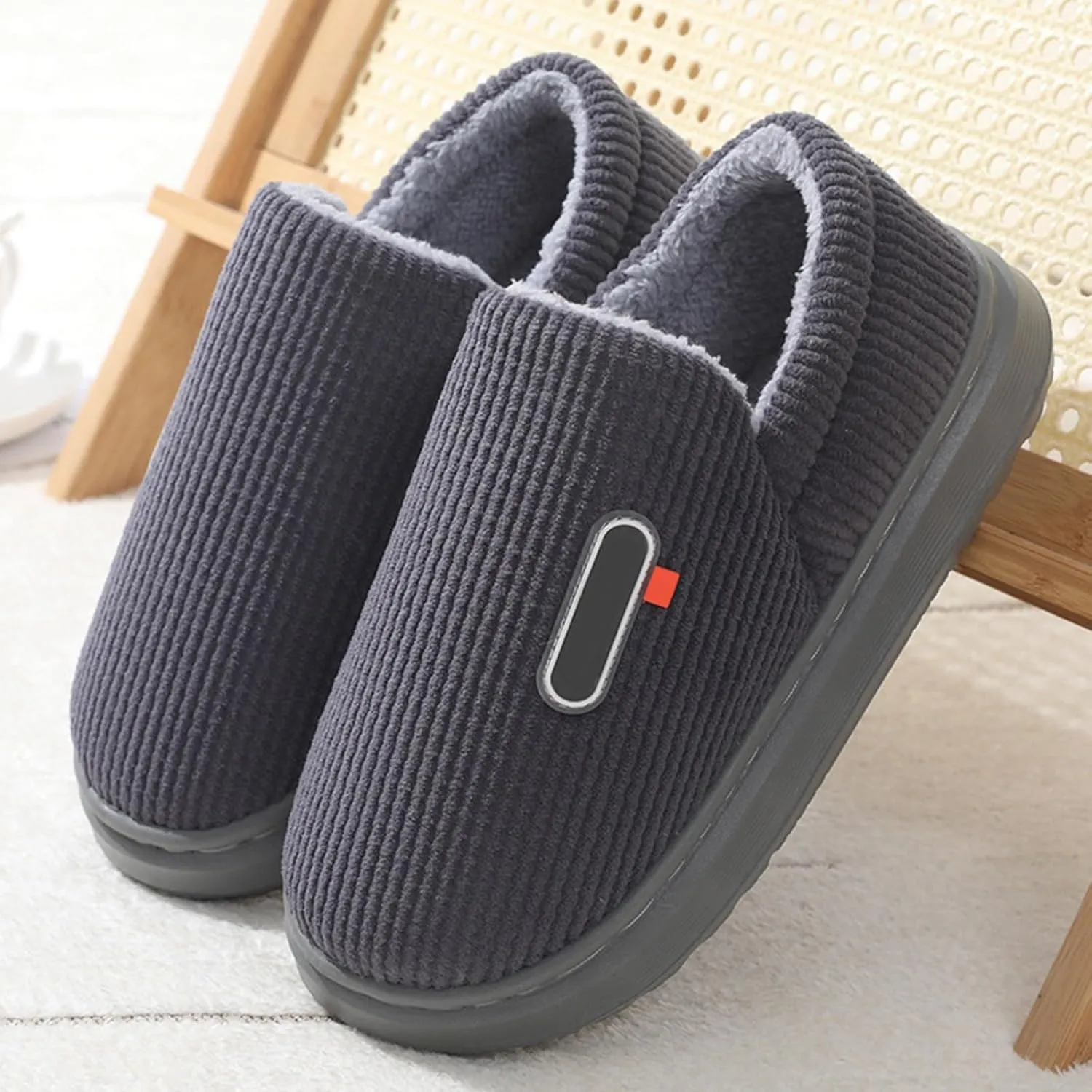 Men's Slippers Fluffy Plush Close Back Anti-Slip Slip On Loafer Shoe Winter Warm Outdoor Travel Comfort Trendy 2024