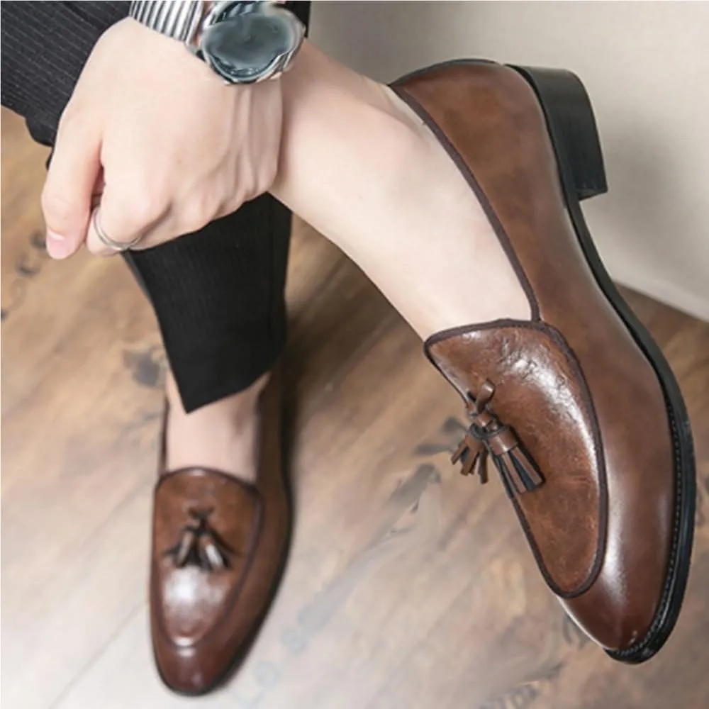 Mens Tassel Loafers Shoe Leather Resistant Flat Heel Flexible Prom Walking Slip On