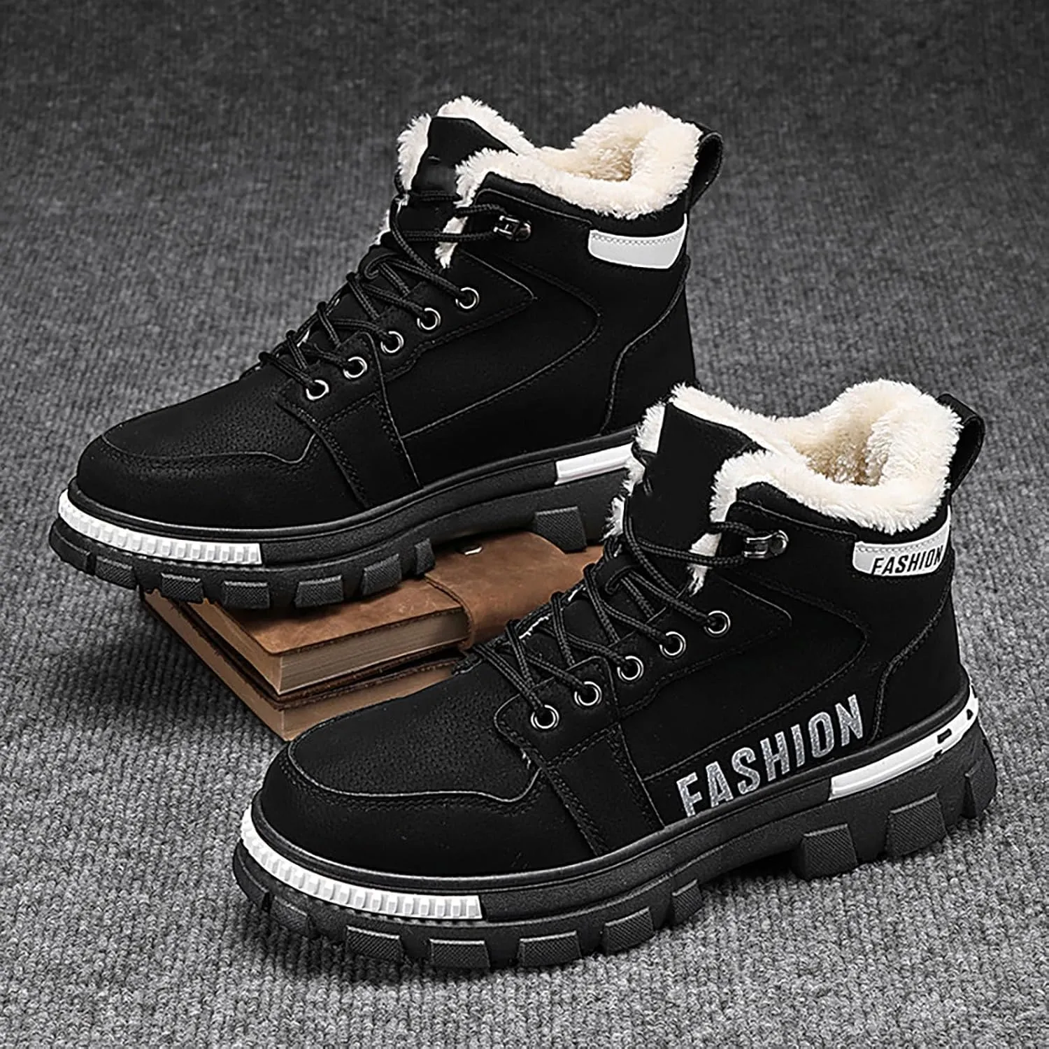 Men's Work Boots Steel Toe Hiking Sneakers Warm Fur Lined Working Shoes for Women Nonslip Waterproof Platform Shoes Work Hike Grounded Footwear