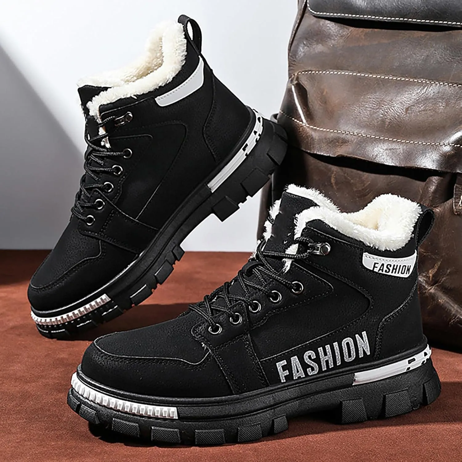 Men's Work Boots Steel Toe Hiking Sneakers Warm Fur Lined Working Shoes for Women Nonslip Waterproof Platform Shoes Work Hike Grounded Footwear