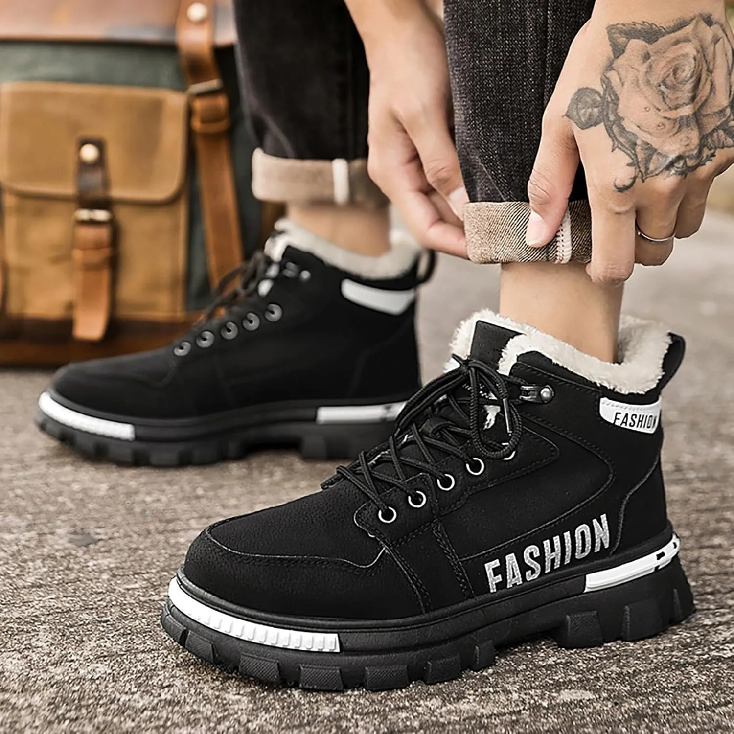 Men's Work Boots Steel Toe Hiking Sneakers Warm Fur Lined Working Shoes for Women Nonslip Waterproof Platform Shoes Work Hike Grounded Footwear