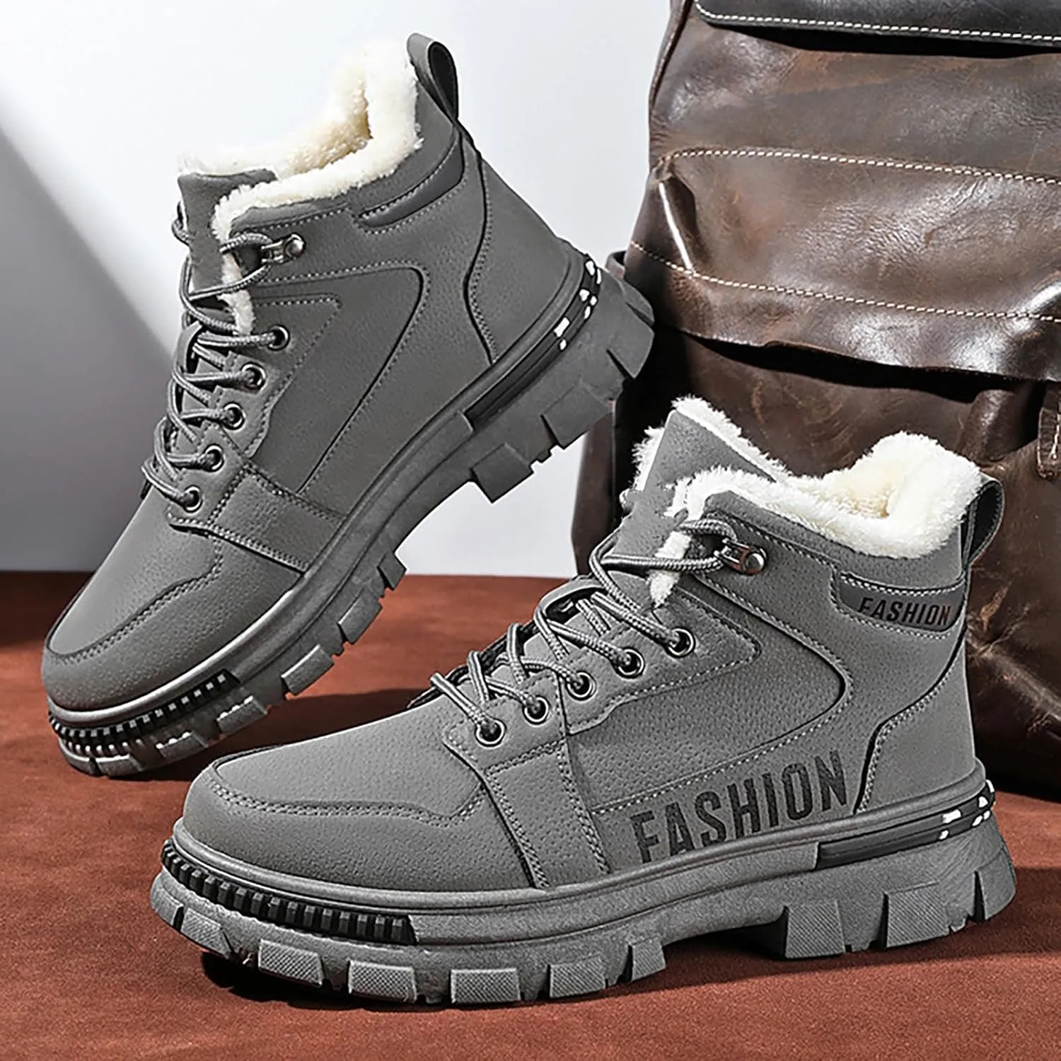 Men's Work Boots Steel Toe Hiking Sneakers Warm Fur Lined Working Shoes for Women Nonslip Waterproof Platform Shoes Work Hike Grounded Footwear
