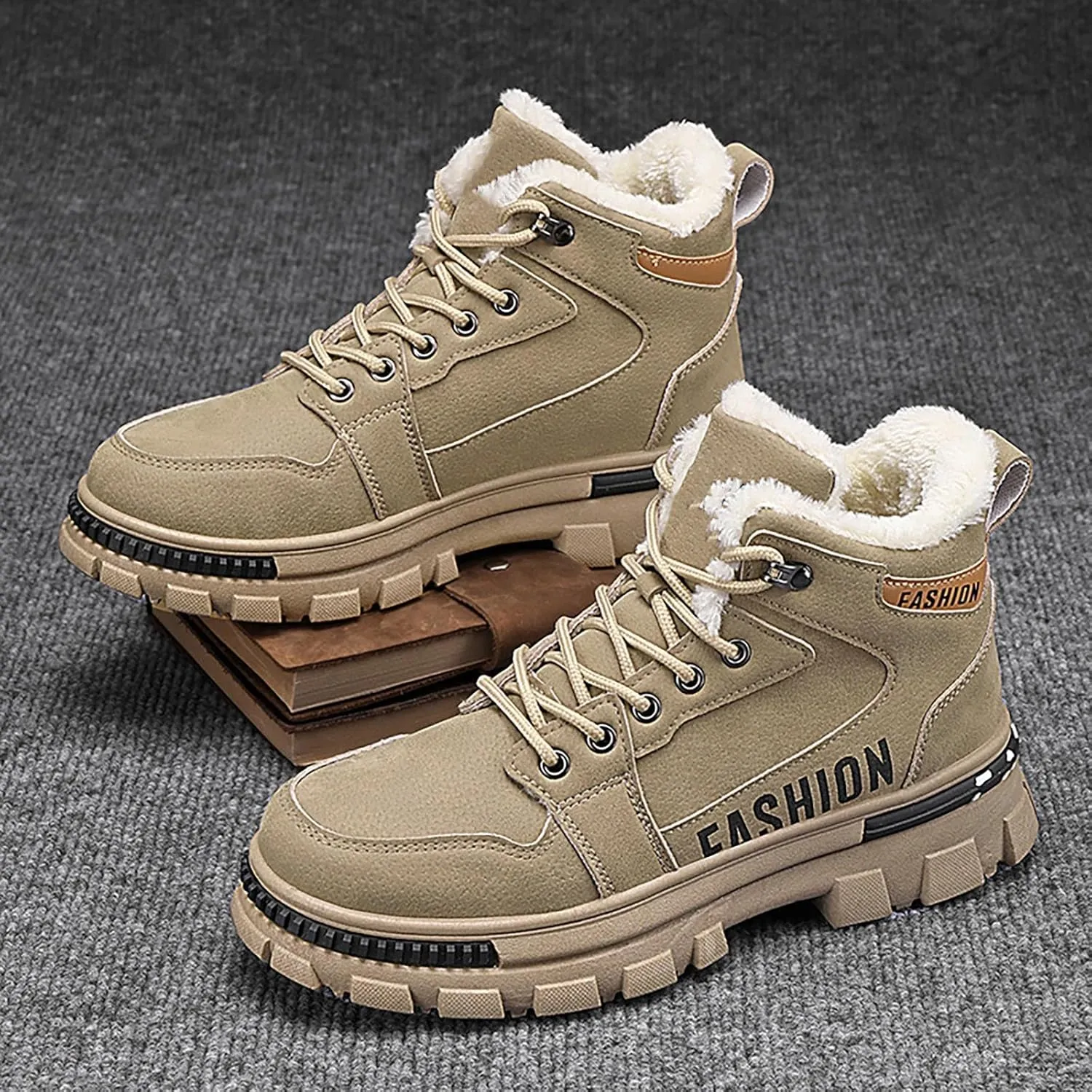 Men's Work Boots Steel Toe Hiking Sneakers Warm Fur Lined Working Shoes for Women Nonslip Waterproof Platform Shoes Work Hike Grounded Footwear