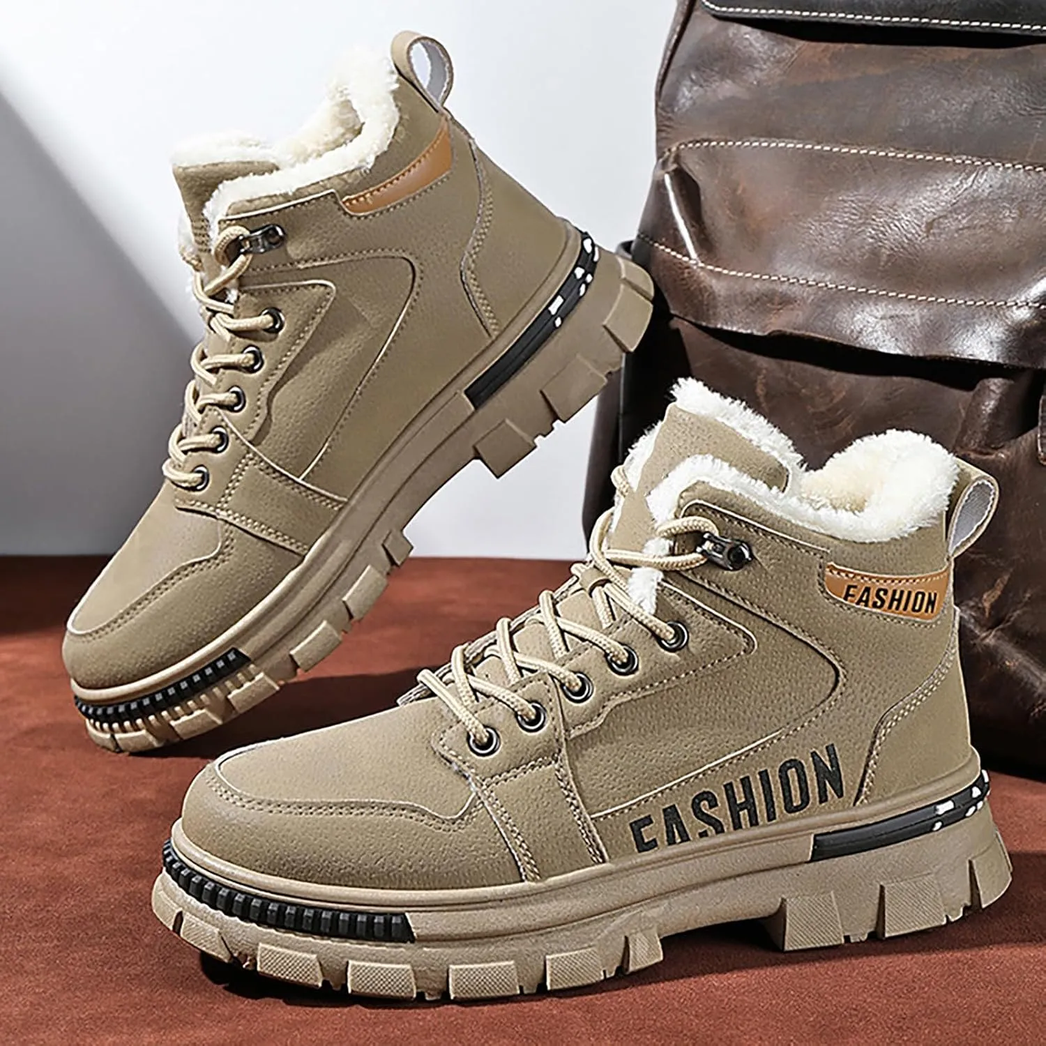 Men's Work Boots Steel Toe Hiking Sneakers Warm Fur Lined Working Shoes for Women Nonslip Waterproof Platform Shoes Work Hike Grounded Footwear