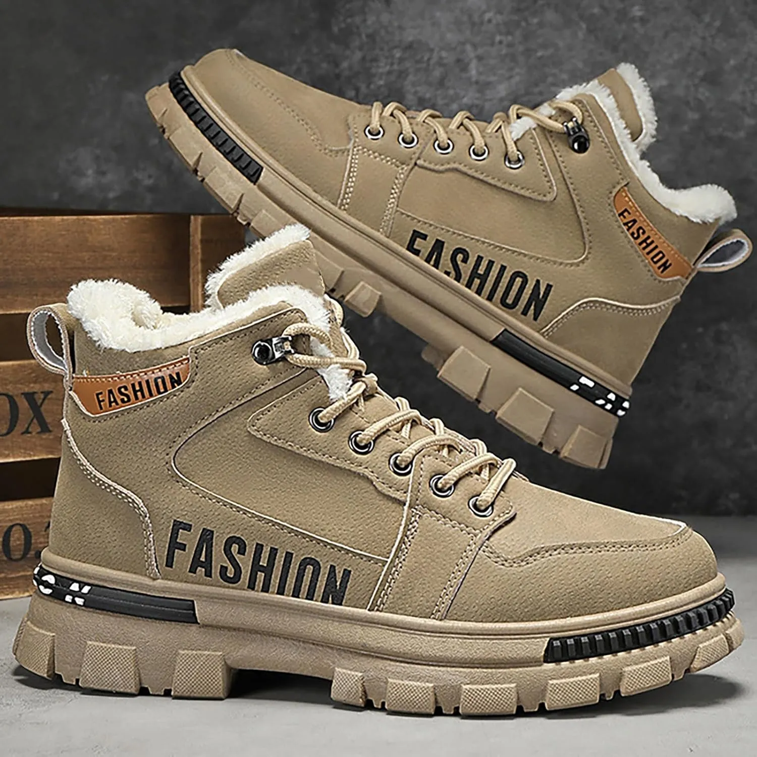 Men's Work Boots Steel Toe Hiking Sneakers Warm Fur Lined Working Shoes for Women Nonslip Waterproof Platform Shoes Work Hike Grounded Footwear