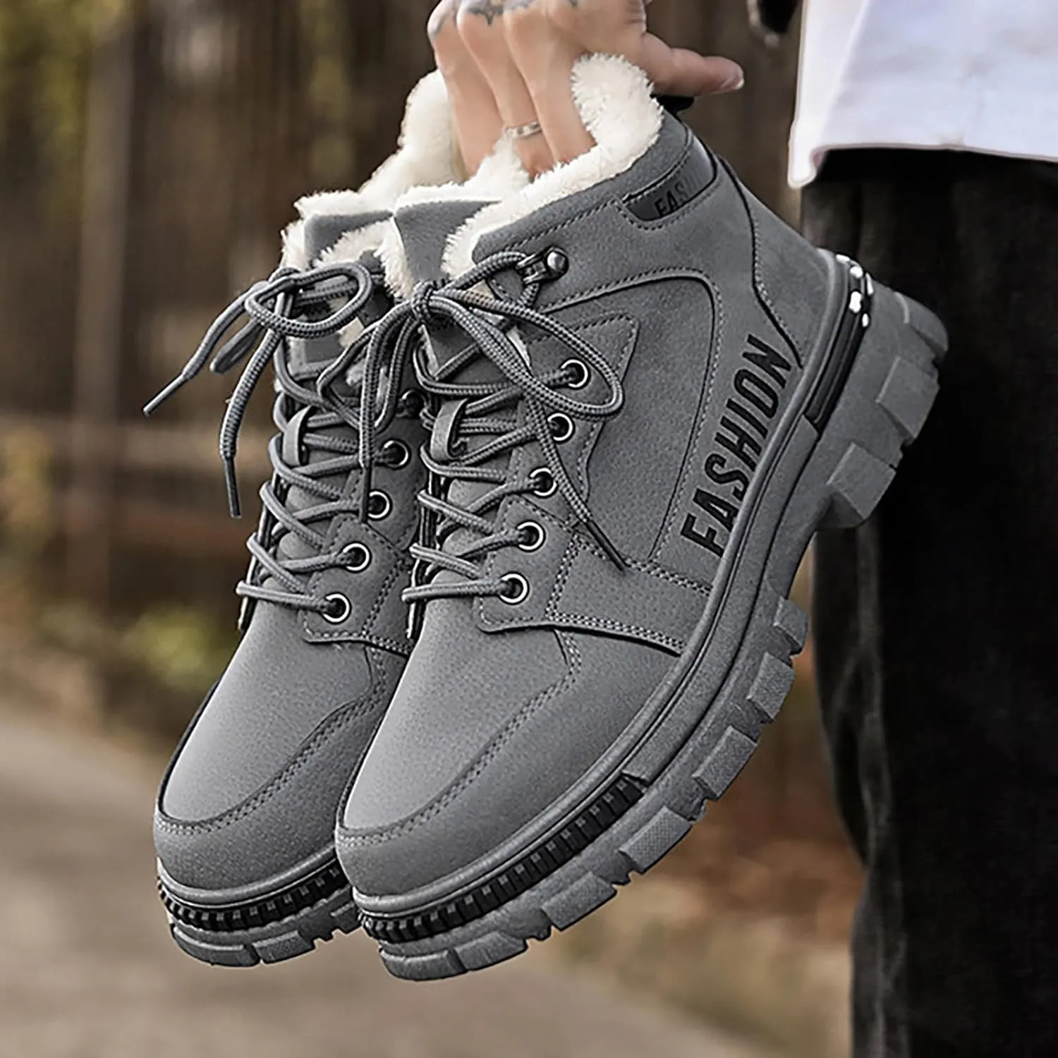 Men's Work Boots Steel Toe Hiking Sneakers Warm Fur Lined Working Shoes for Women Nonslip Waterproof Platform Shoes Work Hike Grounded Footwear
