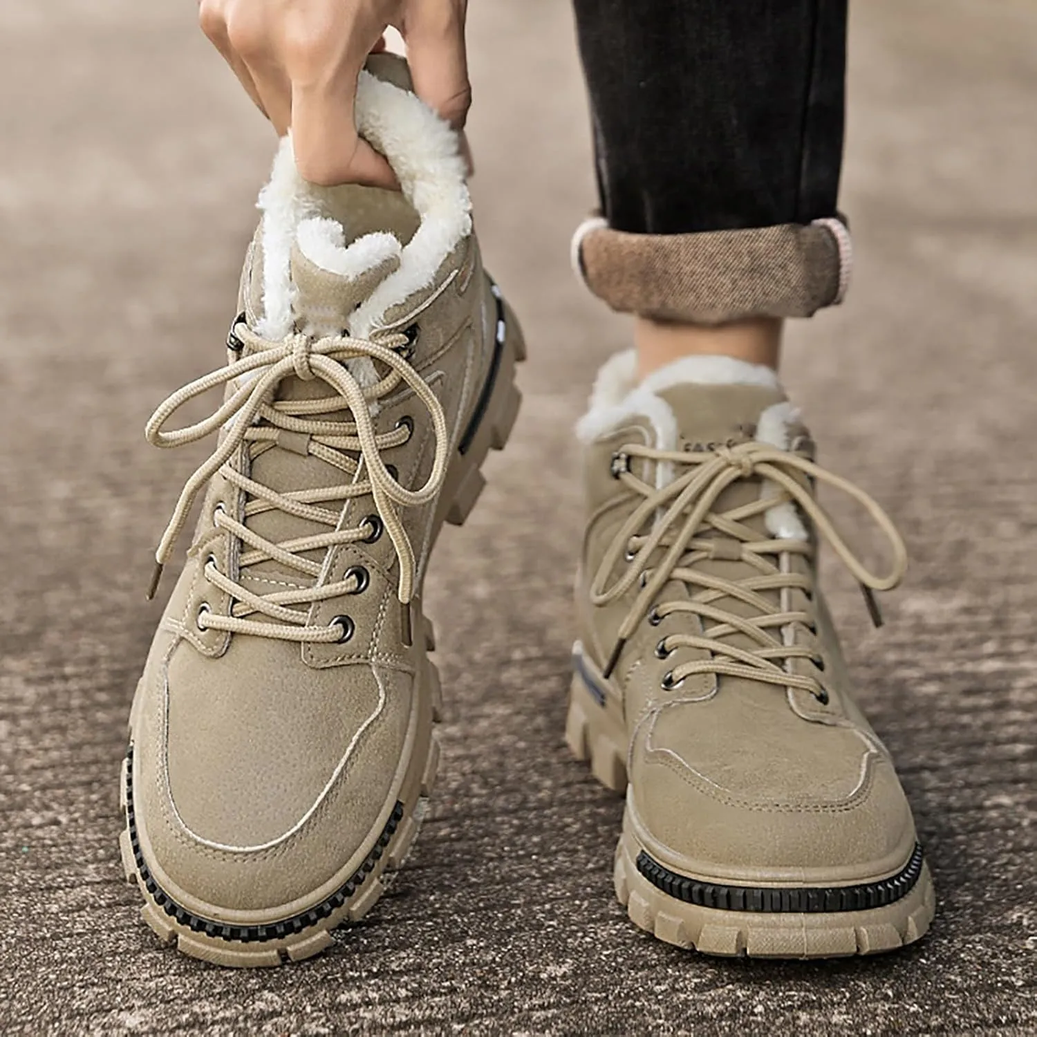 Men's Work Boots Steel Toe Hiking Sneakers Warm Fur Lined Working Shoes for Women Nonslip Waterproof Platform Shoes Work Hike Grounded Footwear
