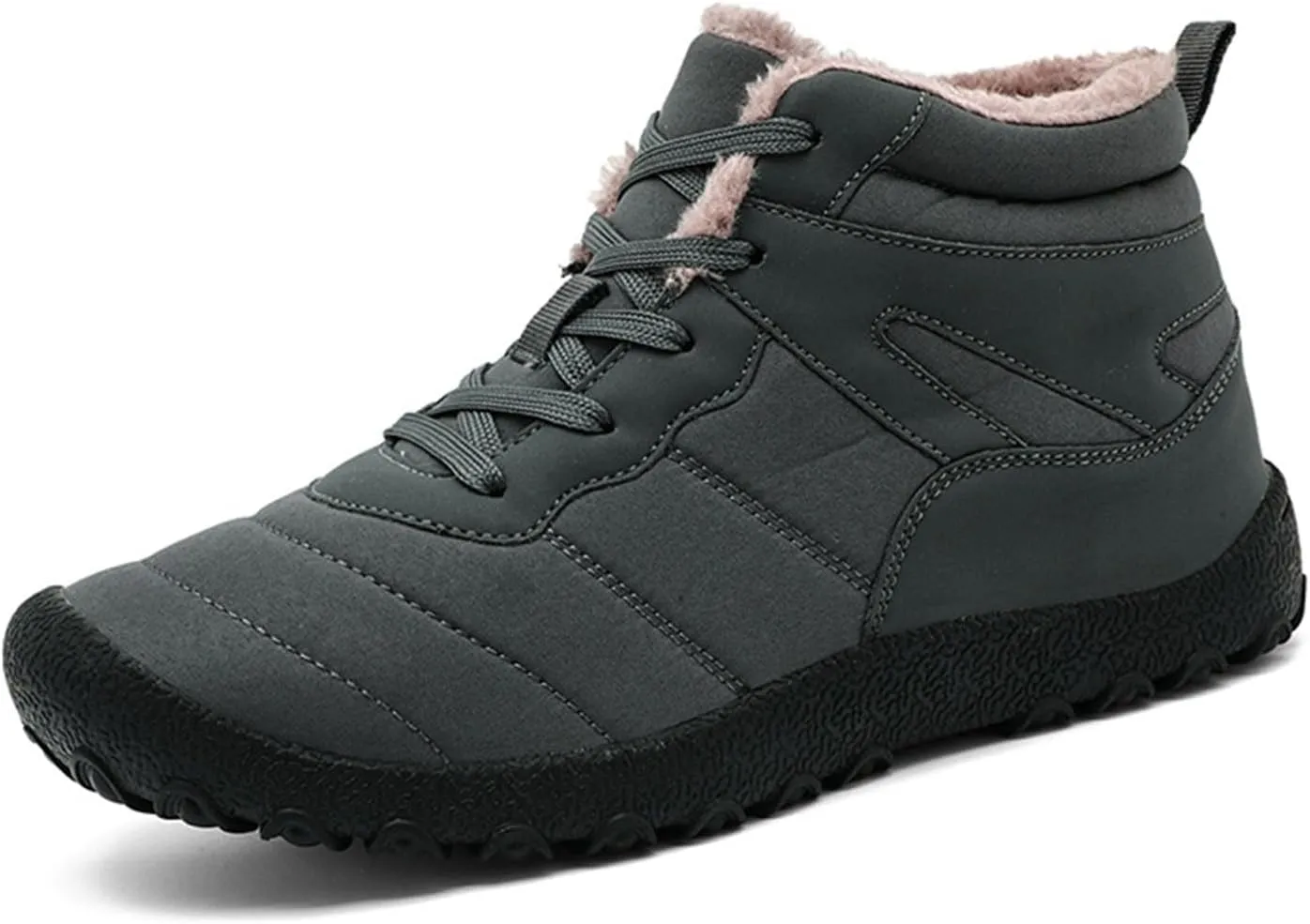 Men's Work Boots Waterproof Hiking Sneakers Shoes Warm Fur Lined Women's Working Shoes with Zipper Work Botas Soft Toe Non Slip Rubber Sole Hike Grounded Footwear